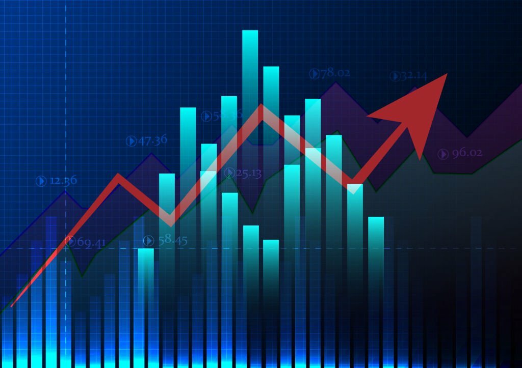 business graph of stock market trading trend chart