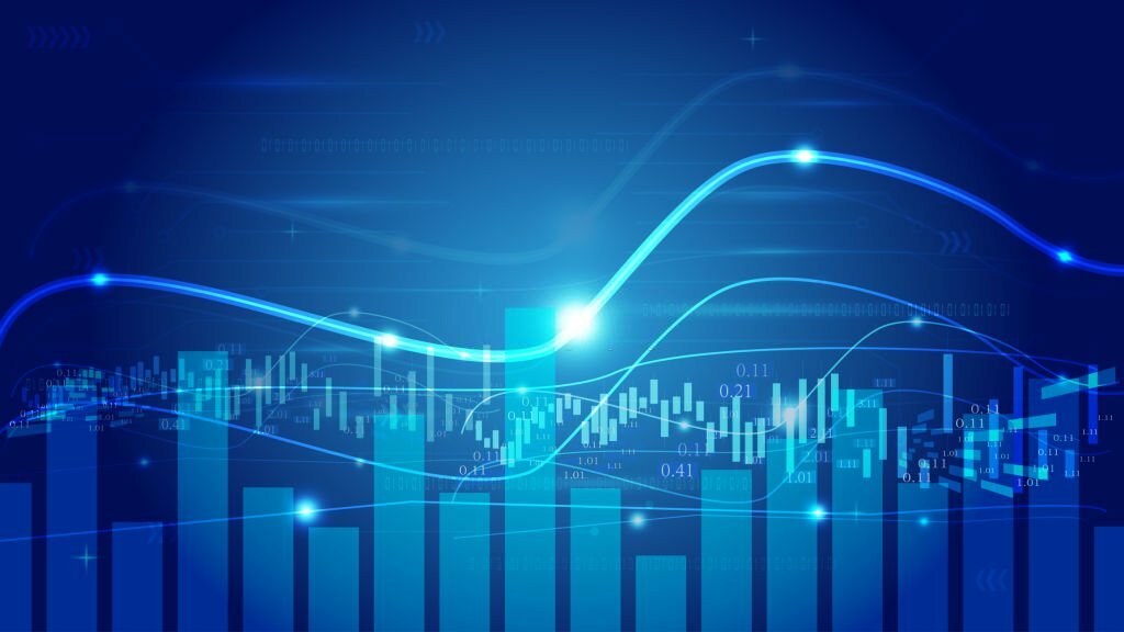 Bar chart with K-line Fintech sense Spatial concept background