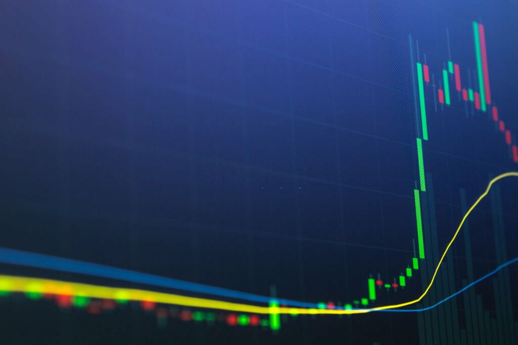 Candle chart for capital gain in financial business concept.  Happy investor and winner for large profits playing the market.