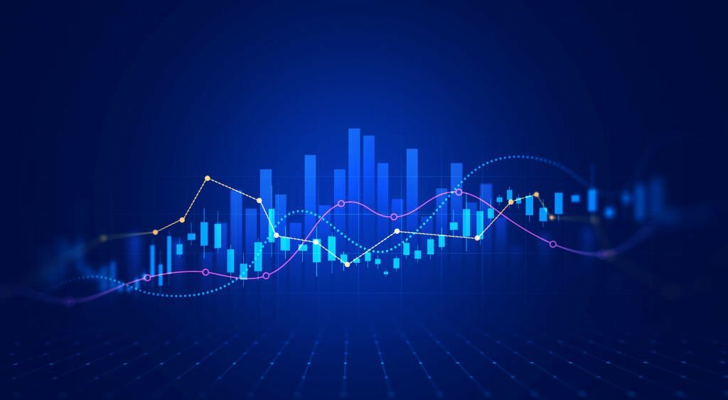 Digital financial chart indicators, stock market business and exchange financial growth graph.Development graph profit and investment