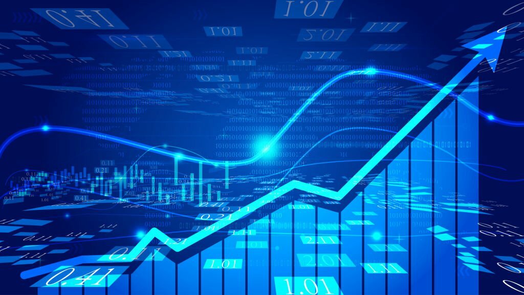 Bar chart with K-line Fintech sense Spatial concept background