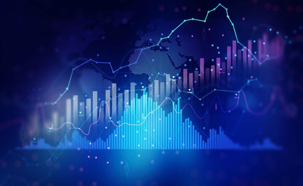 Stock market investment trading graph growth.Investment finance chart,stock market business and Development graph profit,  goal achievement