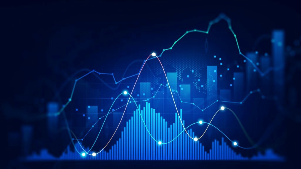 Finance chart,stock market business and exchange financial growth graph. Stock market investment trading graph growth