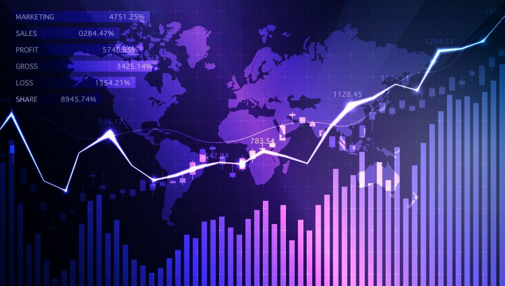 Stock Market Chart On World Map Background. Vector illustration.