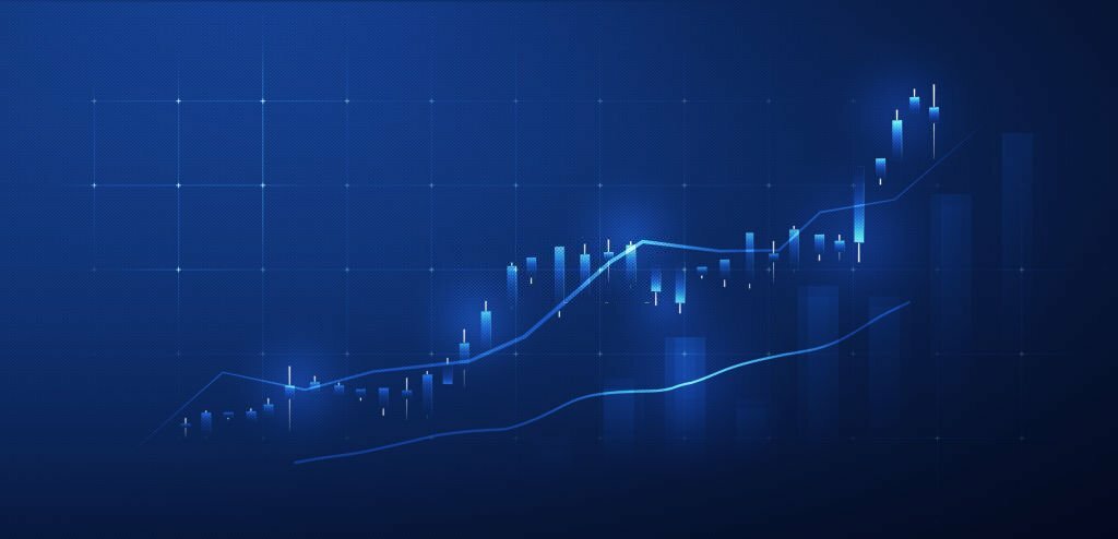 Business finance chart of digital profit global stock market and investment economy financial banking data graph or growth price trading money forex on technology background with statistics diagram.