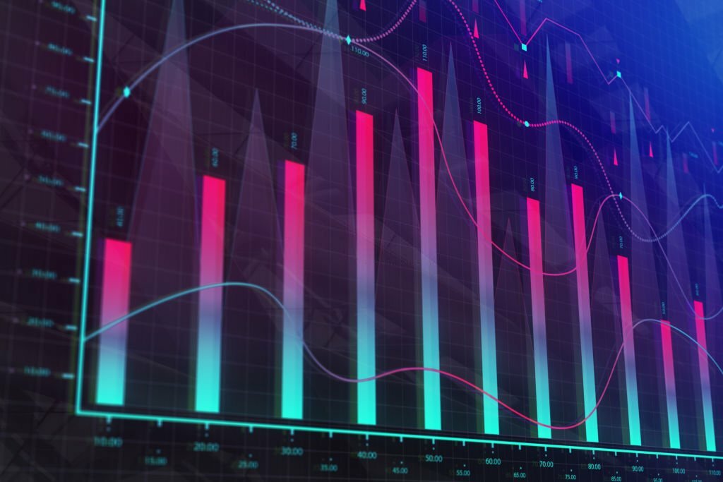 Creative colorful forex chart background. Finance and stock concept. 3D Rendering