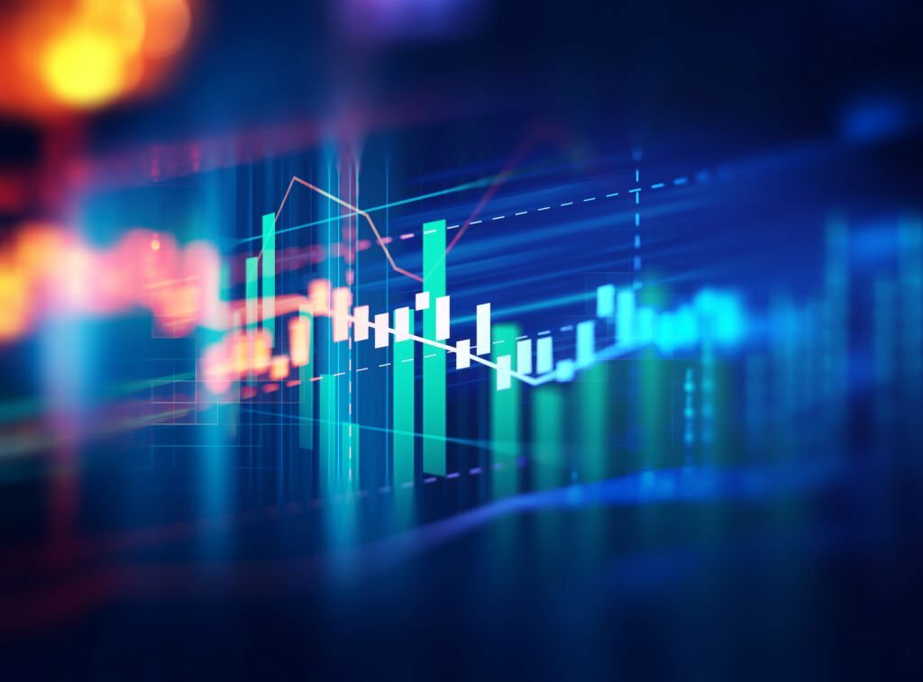 down trend stock market investment graph ,concept of down trend of business investment and recession.3d illustration