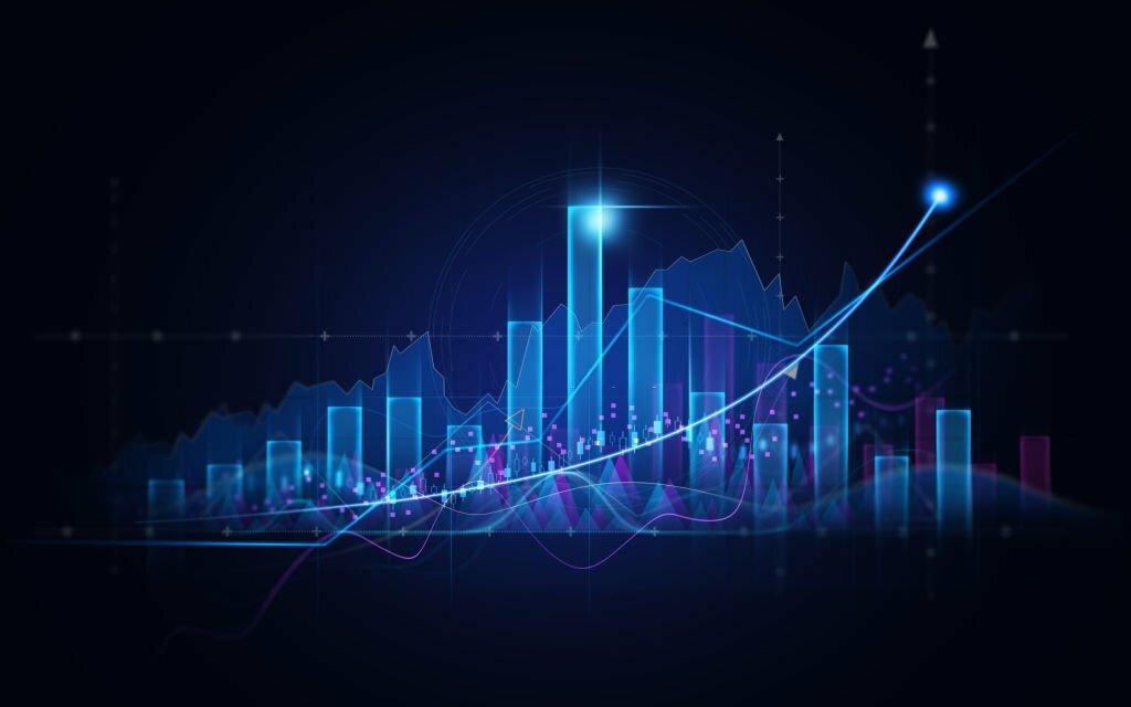 Business growth graph chart and success financial arrow up. Development graph profit and investment