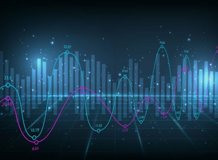 Trading infographic on dark blue background.Business chart with  rising and uptrend line graph.trading stock market concept.Vector illustration.