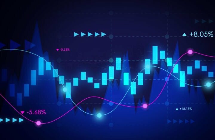 Financial graph data, Blue line chart profit trend vector illustration,stock market financial growth chart