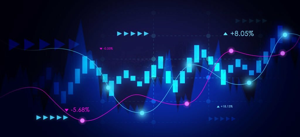 Financial graph data, Blue line chart profit trend vector illustration,stock market financial growth chart