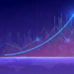 Business candle stick graph chart of stock market investment trading on blue background. Bullish point, up trend of graph. Economy vector design.