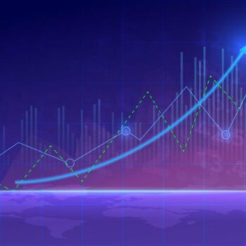 Business candle stick graph chart of stock market investment trading on blue background. Bullish point, up trend of graph. Economy vector design.