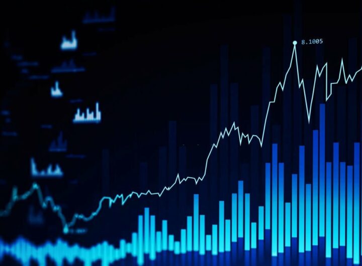 Modern trading and graph interface over dark blue background. Concept of stock market.