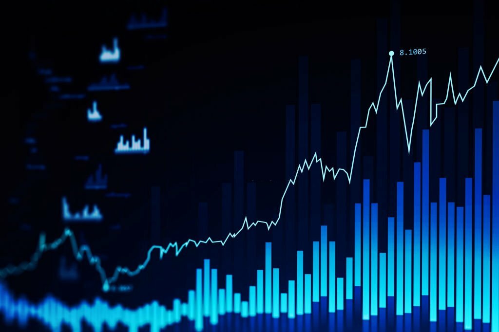 Modern trading and graph interface over dark blue background. Concept of stock market.