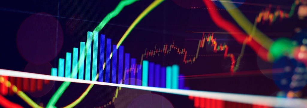 Falling stock markets, stocks for coronavirus , analysis for professional technical analysis on the monitor of a computer.