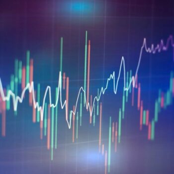 Financial data on a monitor which including of Market Analyze. Bar graphs, Diagrams, financial figures.