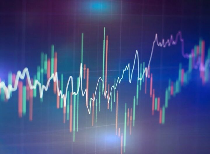 Financial data on a monitor which including of Market Analyze. Bar graphs, Diagrams, financial figures.