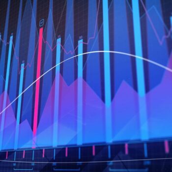 Creative glowing blue forex chart background. Finance and analysis concept. 3D Rendering