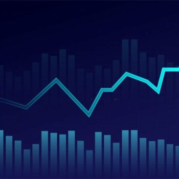 Business candle stick graph chart of stock market investment trading on blue background. Bullish point, Trend of graph. Eps10 Vector illustration.