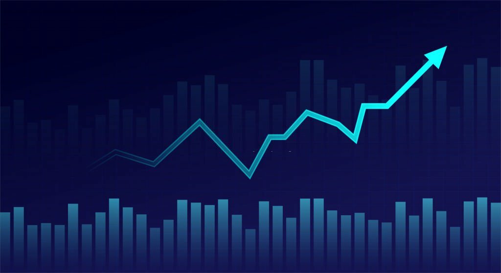 Business candle stick graph chart of stock market investment trading on blue background. Bullish point, Trend of graph. Eps10 Vector illustration.