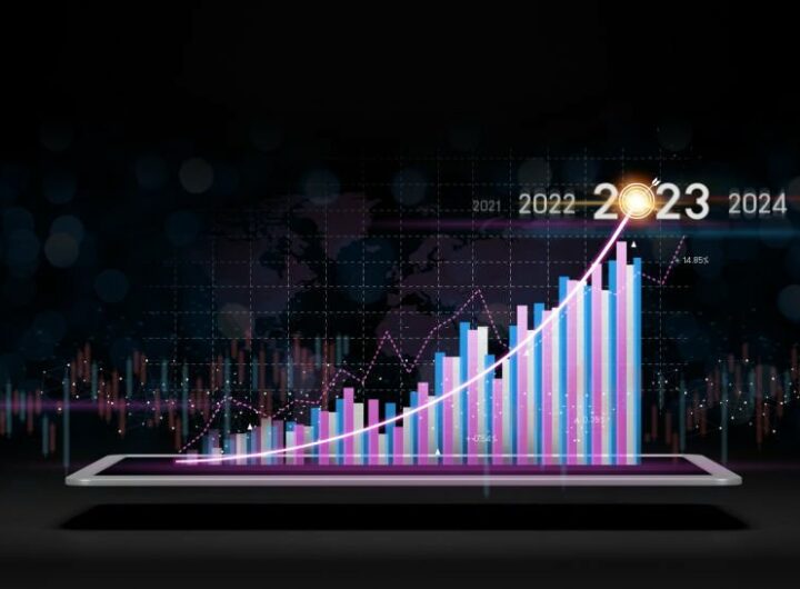 financial stock graph or growth analysis marketing exchange chart. the glow light Data digital marketing graph and chart with arrow up.positive indicators in 2023,