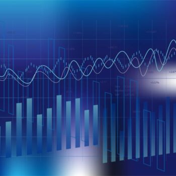Stock market trading background vector. Chart graphs on blur backdrop.